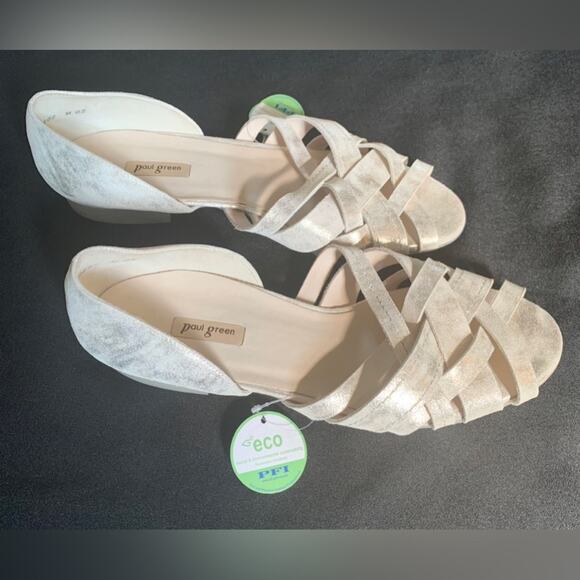 PAUL GREEN Women’s ECO Lucia D'Orsay Peep-Toe Sandal, Mineral Antic Metallic,7.5 - Picture 2 of 14